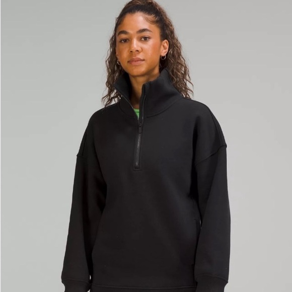 lululemon athletica Tops - Lululemon Thick Fleece Half Zip Oversized Funnel Neck Black Size XS/S